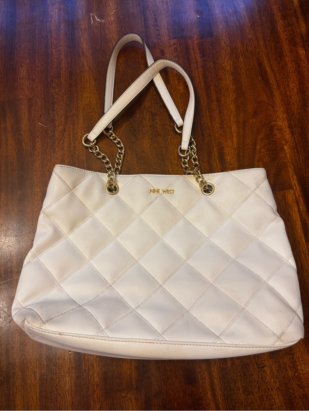 Nine West Cream Quilted Shoulder Bag with Gold Chain Straps